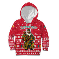 Cameroon Christmas Kid Hoodie with Red Snowflake Pattern Traditional Santa and Map Motif - Wonder Print Shop