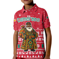 Cameroon Christmas Kid Polo Shirt with Red Snowflake Pattern Traditional Santa and Map Motif - Wonder Print Shop