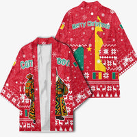Cameroon Christmas Kimono with Red Snowflake Pattern Traditional Santa and Map Motif - Wonder Print Shop