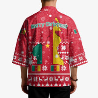 Cameroon Christmas Kimono with Red Snowflake Pattern Traditional Santa and Map Motif - Wonder Print Shop