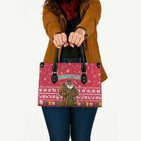 Cameroon Christmas Leather Bag with Red Snowflake Pattern Traditional Santa and Map Motif - Wonder Print Shop