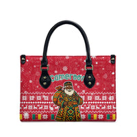 Cameroon Christmas Leather Bag with Red Snowflake Pattern Traditional Santa and Map Motif - Wonder Print Shop