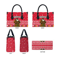 Cameroon Christmas Leather Bag with Red Snowflake Pattern Traditional Santa and Map Motif - Wonder Print Shop