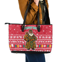 Cameroon Christmas Leather Tote Bag with Red Snowflake Pattern Traditional Santa and Map Motif - Wonder Print Shop