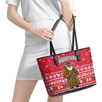 Cameroon Christmas Leather Tote Bag with Red Snowflake Pattern Traditional Santa and Map Motif - Wonder Print Shop