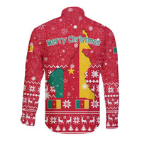 Cameroon Christmas Long Sleeve Button Shirt with Red Snowflake Pattern Traditional Santa and Map Motif - Wonder Print Shop