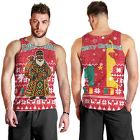 Cameroon Christmas Men Tank Top with Red Snowflake Pattern Traditional Santa and Map Motif - Wonder Print Shop