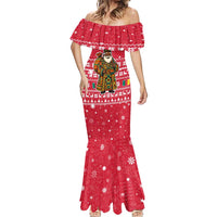 Cameroon Christmas Mermaid Dress with Red Snowflake Pattern Traditional Santa and Map Motif - Wonder Print Shop
