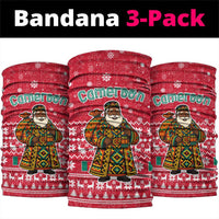 Cameroon Christmas Neck Gaiter with Red Snowflake Pattern Traditional Santa and Map Motif - Wonder Print Shop