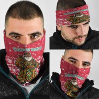 Cameroon Christmas Neck Gaiter with Red Snowflake Pattern Traditional Santa and Map Motif - Wonder Print Shop