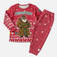 Cameroon Christmas Pajama Set with Red Snowflake Pattern Traditional Santa and Map Motif - Wonder Print Shop