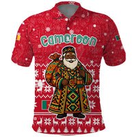 Cameroon Christmas Polo Shirt with Red Snowflake Pattern Traditional Santa and Map Motif - Wonder Print Shop