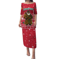 Cameroon Christmas Puletasi with Red Snowflake Pattern Traditional Santa and Map Motif - Wonder Print Shop
