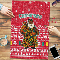 Cameroon Christmas Puzzle with Red Snowflake Pattern Traditional Santa and Map Motif - Wonder Print Shop