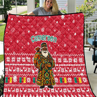 Cameroon Christmas Quilt with Red Snowflake Pattern Traditional Santa and Map Motif - Wonder Print Shop