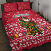 Cameroon Christmas Quilt Bed Set with Red Snowflake Pattern Traditional Santa and Map Motif - Wonder Print Shop