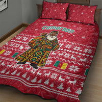 Cameroon Christmas Quilt Bed Set with Red Snowflake Pattern Traditional Santa and Map Motif - Wonder Print Shop