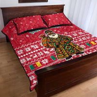 Cameroon Christmas Quilt Bed Set with Red Snowflake Pattern Traditional Santa and Map Motif - Wonder Print Shop