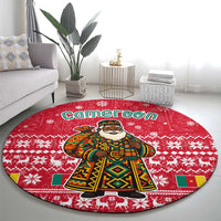 Cameroon Christmas Round Carpet with Red Snowflake Pattern Traditional Santa and Map Motif - Wonder Print Shop