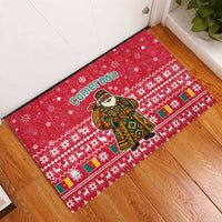 Cameroon Christmas Rubber Doormat with Red Snowflake Pattern Traditional Santa and Map Motif - Wonder Print Shop