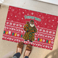 Cameroon Christmas Rubber Doormat with Red Snowflake Pattern Traditional Santa and Map Motif - Wonder Print Shop