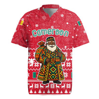 Cameroon Christmas Rugby Jersey with Red Snowflake Pattern Traditional Santa and Map Motif - Wonder Print Shop