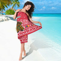Cameroon Christmas Sarong with Red Snowflake Pattern Traditional Santa and Map Motif - Wonder Print Shop