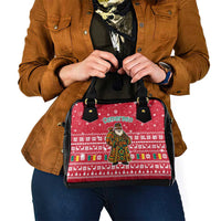 Cameroon Christmas Shoulder Handbag with Red Snowflake Pattern Traditional Santa and Map Motif - Wonder Print Shop