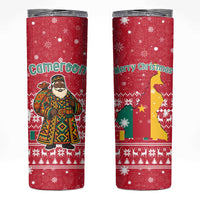 Cameroon Christmas Skinny Tumbler with Red Snowflake Pattern Traditional Santa and Map Motif - Wonder Print Shop