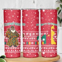 Cameroon Christmas Skinny Tumbler with Red Snowflake Pattern Traditional Santa and Map Motif - Wonder Print Shop