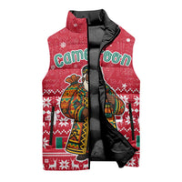 Cameroon Christmas Sleeveless Puffer Jacket with Red Snowflake Pattern Traditional Santa and Map Motif - Wonder Print Shop