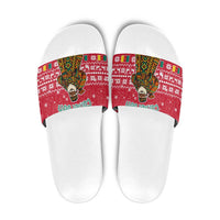 Cameroon Christmas Slide Sandals with Red Snowflake Pattern Traditional Santa and Map Motif - Wonder Print Shop