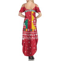 Cameroon Christmas Summer Maxi Dress with Red Snowflake Pattern Traditional Santa and Map Motif - Wonder Print Shop