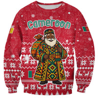 Cameroon Christmas Sweatshirt with Red Snowflake Pattern Traditional Santa and Map Motif - Wonder Print Shop
