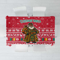 Cameroon Christmas Tablecloth with Red Snowflake Pattern Traditional Santa and Map Motif - Wonder Print Shop
