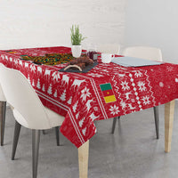 Cameroon Christmas Tablecloth with Red Snowflake Pattern Traditional Santa and Map Motif - Wonder Print Shop