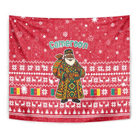 Cameroon Christmas Tapestry with Red Snowflake Pattern Traditional Santa and Map Motif - Wonder Print Shop