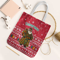 Cameroon Christmas Tote Bag with Red Snowflake Pattern Traditional Santa and Map Motif - Wonder Print Shop