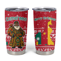 Cameroon Christmas Tumbler Cup with Red Snowflake Pattern Traditional Santa and Map Motif - Wonder Print Shop