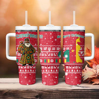 Cameroon Christmas Tumbler With Handle with Red Snowflake Pattern Traditional Santa and Map Motif - Wonder Print Shop
