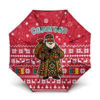 Cameroon Christmas Umbrella with Red Snowflake Pattern Traditional Santa and Map Motif - Wonder Print Shop