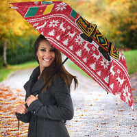 Cameroon Christmas Umbrella with Red Snowflake Pattern Traditional Santa and Map Motif - Wonder Print Shop
