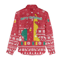 Cameroon Christmas Women Casual Shirt with Red Snowflake Pattern Traditional Santa and Map Motif - Wonder Print Shop