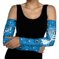 Israel Christmas Arm Sleeves with Blue Star of David Pattern and Menorah Motif - Wonder Print Shop