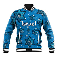 Israel Christmas Baseball Jacket with Blue Star of David Pattern and Menorah Motif - Wonder Print Shop