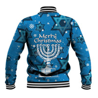 Israel Christmas Baseball Jacket with Blue Star of David Pattern and Menorah Motif - Wonder Print Shop
