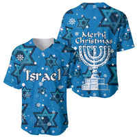Israel Christmas Baseball Jersey with Blue Star of David Pattern and Menorah Motif - Wonder Print Shop