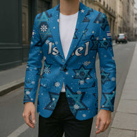 Israel Christmas Blazer with Blue Star of David Pattern and Menorah Motif - Wonder Print Shop