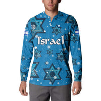 Israel Christmas Button Sweatshirt with Blue Star of David Pattern and Menorah Motif - Wonder Print Shop