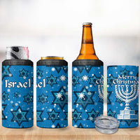 Israel Christmas 4 in 1 Can Cooler Tumbler with Blue Star of David Pattern and Menorah Motif - Wonder Print Shop